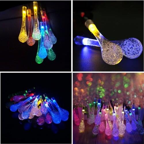 Indoor 5m Solar Powered Water Drop String Lights LED Fairy Light 20LED for Wedding Christmas Party Festival Outdoor Decoration