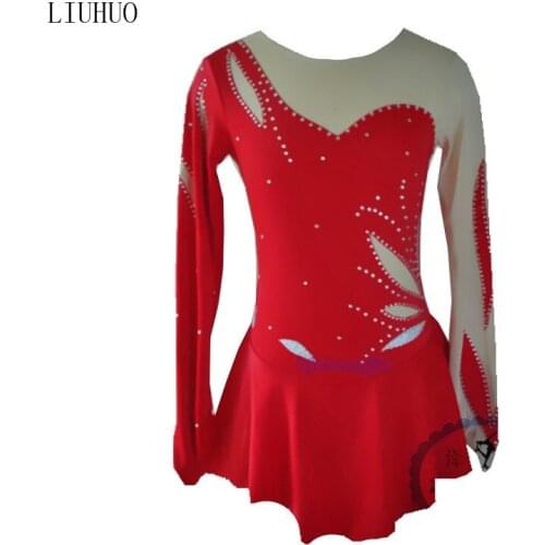 Figure Skating Dress Womens Girls' Ice Skating Dress Red long sleeves Elastic spandex elastic mesh fabric collocation Sexy
