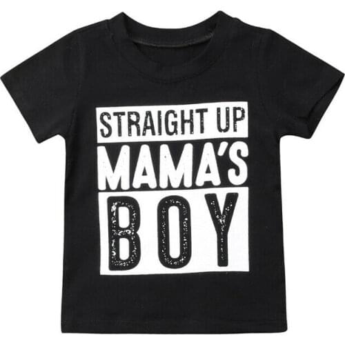 Summer Boy Toddler Kids MAMAS BOY Letter Prints Short Sleeve T-shirt Black Cotton T shirt Tee Tops for 1-6Y 2020 new