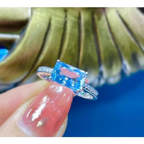 LR515 Fine Jewellery Solid 18K White Gold Nature 1.2ct Blue Aquamarine Gemstones Rings for Women Fine Jewelry Presents