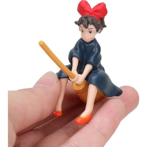 6cm 1 piece Cute anime Hayao Miyazaki Kikis Delivery Service Kiki Sit On The Broom To Fly Action Figure Toy model