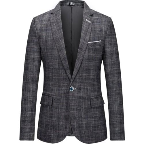 Casual Blazers Men Autumn/winter Simple Retro Slim Business Plaid Suit Jacket Wedding Dress Coat Work Party Trendy Blazers Male