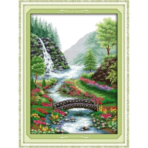 Bridge River cross stitch kit 14ct 11ct count printed canvas stitching embroidery DIY handmade needlework