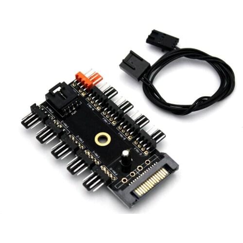 Newest Black 1 to 10 PC Cooler Cooling Fan Hub Splitter Cable Pwm SATA 12V Power Supply Speed Adapter for Computer Miner Mining
