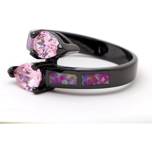 The new 2017 black gold color fashionable opening pink/rainbow double tear drop crystal ring weomen open ring drop shipping