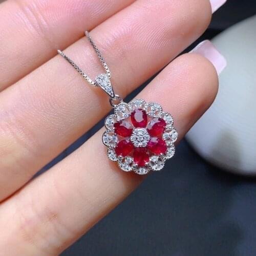 New fashion natural ruby necklace real 925 silver women necklace natural gem girl party gift lucky birthstone cancer