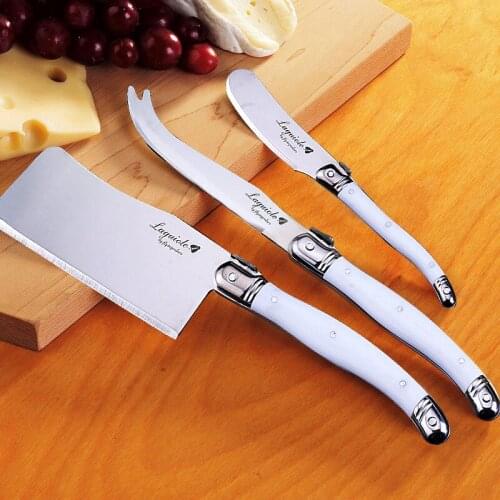 3pcs Stainless Steel Cheese Knives Spreader Cutter Butter Tool in Wood Block White Cutlery Restaurant Dinner set Dinnerware