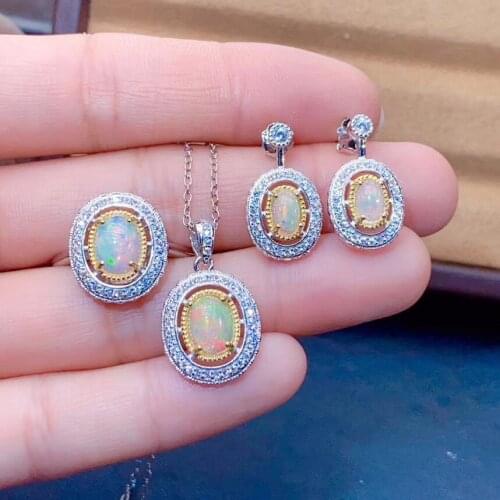 Engagement Best Gift Opal Set Natural Opal jewelry set Natural Real Opal 925 sterling silver 1pc pendant,1pc ring,2pcs Earring