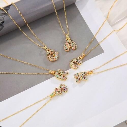 Daihe Punk Gold Plated Colorful Letters Pendant Necklace Women Lucky Adjustable Micro Inlay Zircon Copper Necklace Female Gift