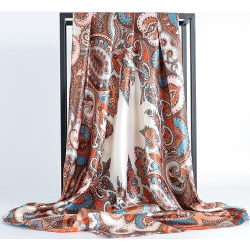 Silk Head Scarf Headwraps For Women Paisley Headscarf Hijab Classic Retro Style Female 90cm*90cm Square Shawl