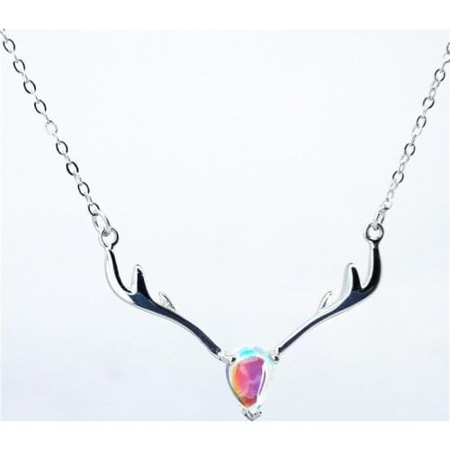 Multicolored pendant Necklaces for women Christmas chain, deer elk Shaped antlers 925 silver necklace,Party Anniversary jewelry