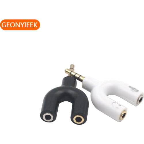 3.5mm 2 In 1 Splitter Stereo Plug U-shape Stereo Audio Mic & Headphone Earphone Splitter Adapters for Smartphone MP3 MP4 Player