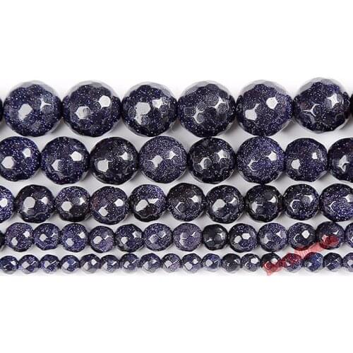 Fctory Price Natural Faceted Blue Gold Sand Stone Round Loose Beads 16" Strand 4 6 8 10 12 MM Pick Size For Jewelry Making