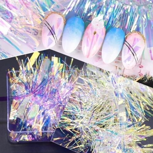 1 Box Nail Art Glass Starry Paper Sticker Glitter Effect Gradient Aurora Shinning Mirror Wraps DIY Manicure Decoration 3D Design