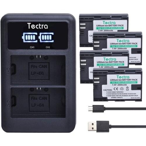 Tectra 4pcs LP-E6 LP E6 LP E6N digital bateria+LED Display USB Dual Charger for Canon EOS 5DS R 5D Mark II 5D Mark III 6D 7D 80D