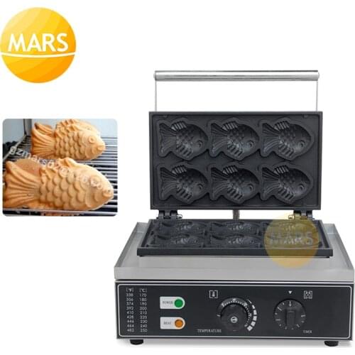 Japanese 6 Molds Taiyaki Fish Shaped Waffle Pan Maker Non Stick Egg Bubble Cake Baking Iron Machine, Fish Waffle Cone Maker