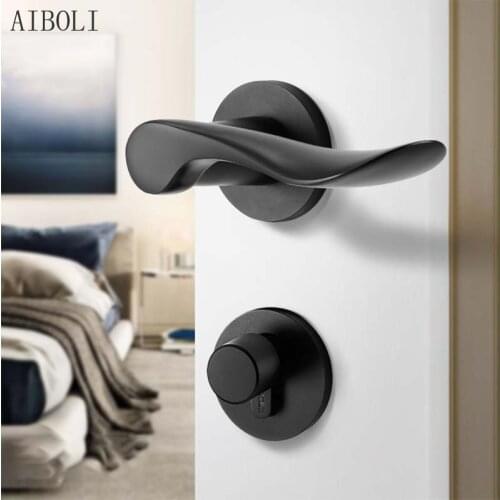Door Lock Bedroom Mute Black Split Lock Indoor Aluminum Alloy Mechanical Solid Door Handle Lock