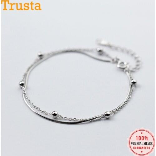 Trusta 100% 925 Solid Real Sterling Silver Fashion Jewelry Double Layer Beads Bracelet 16cm For Women Girls Fine Jewelry DS1117