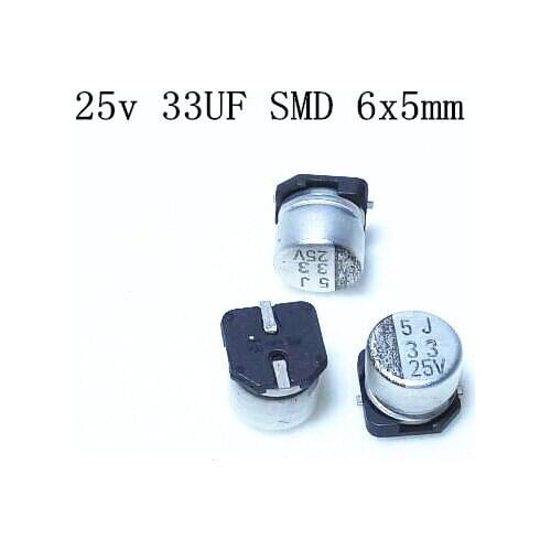 100pcs 25v 33uf SMD 6x5mm 6*5 MM chip Aluminum Electrolytic Capacitor