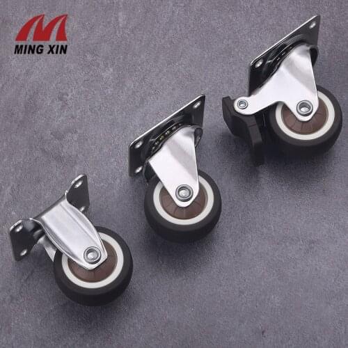 2PCS Furniture Caster Soft Rubber Universal Wheel,Mute One-Way Wheel,Heavy Foot Brake Wheel For Table Cart Furniture Hardware