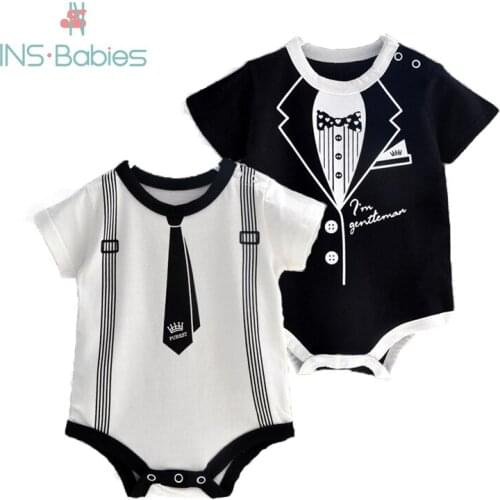 2020 Newborn Baby Boys Clothes Vestido Infantil Costumes Kids Gentleman Bodysuit Fashion Short Sleeve Climbing Summer Pajamas