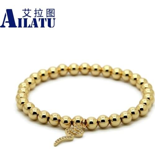 Ailatu 6mm Plated Round Bronze Beads with Micro inlay zircon Snake Bracelets Handmade Jewelry Animal Shape