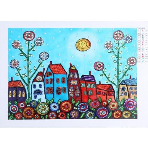 Diamond embroidery circle diamond special alien cartoon painting Village the sun rises rhinestone crystal painting house decor
