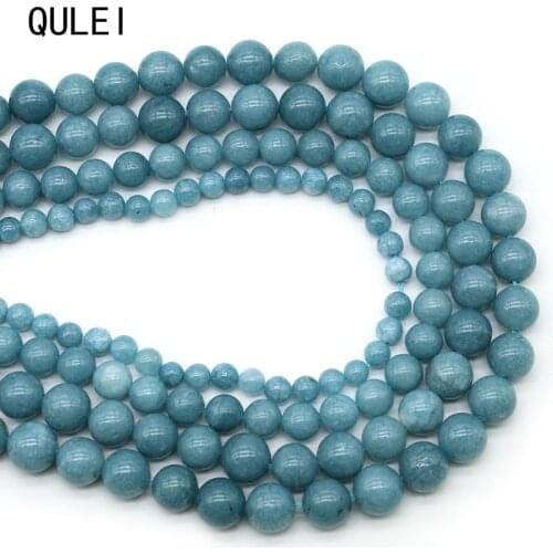 Natural Stone Beads Blue Aquamarin Angelite Round Beaded beads 4 6 8 10 12mm Fit DIY Beads For Jewelry Making Bracelet Woman