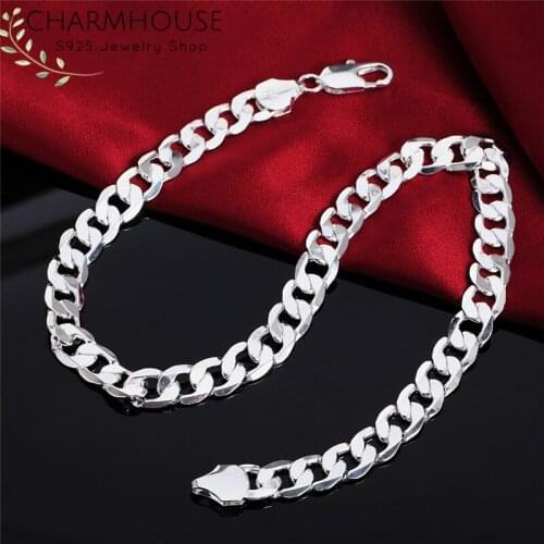 Solid Silver 925 Necklaces For Men 12mm Link Chain Long Necklace 20/22/24/26 inch Collier Homme Man Jewelry Accessories Bijoux