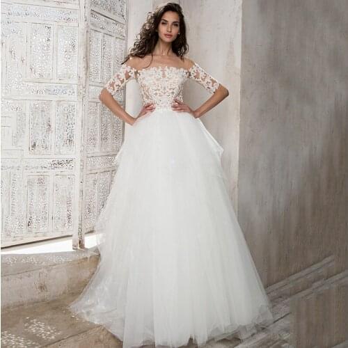 Elegant Rustic Wedding Dresses with Short Sleeve Lace Bride Dress A Line Backless Wedding Gowns Illusion Robe de Mariee
