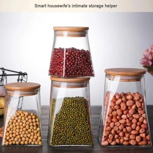 Storage Tank Food Container Bamboo Covered High Borosilicate Sealed Glass Tank Kitchen Miscellaneous Grain Organizer Mason Jar