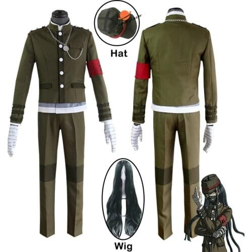 Anime Danganronpa V3 Korekiyo Shinguji Cosplay Costume Long Dark Green Wig Hat Gloves Halloween Christmas Party Suit Uniform