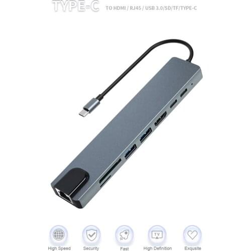 Multifunctional USB Type C HUB Adapter to HDMI USB3.0 Ethernet SD Card Type C Splitter PD Charge compatible Windows Mac Linux