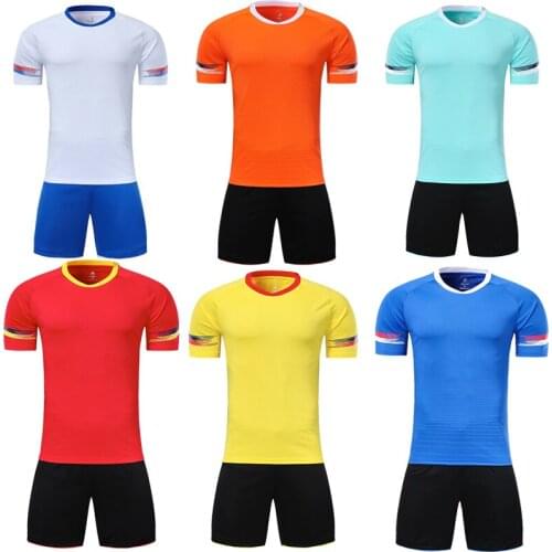 Men short sleeve red soccer jersey set orange boy football uniform blue kids soccer shirt DIY name customized number