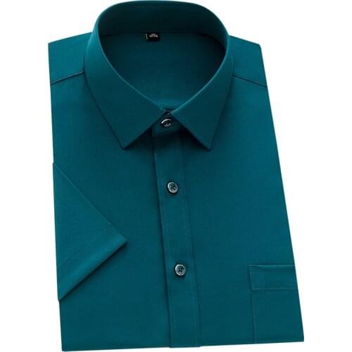 Short Sleeve Mens Dress Shirt Strech for Summer Soft Easy Care Iron-Free Social Shirts Mens Business Solid White Ligh Blue Pink