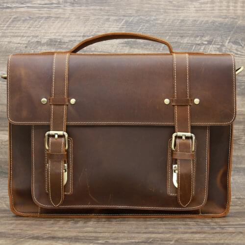 Mens Briefcase Portfolio Genuine Leather Vintage Crazy Horse Male Crossbody Messenger Bag Shoulder Handbag For Business 1159