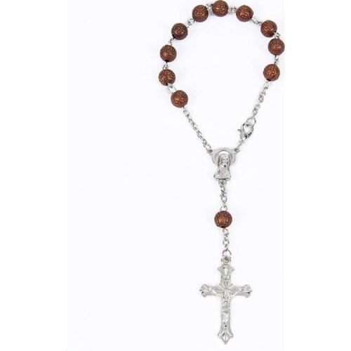 Religious Pray Jewelry Brown Wood Beads Rosary Bracelet Vintage Cross Bracelet For Men Women With Mini Box