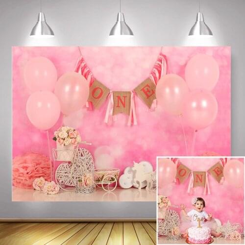 Pink Girl 1st Birthday Photography Background Children Birthday Cake Smash Backdrop Decorations Floral Baby Portrait Photocall