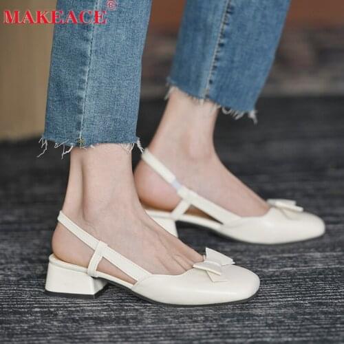 Womens Sandals Summer Round Head Thick Heel Muller Shoes Outdoor Leisure Versatile Formal Shoes Office Commuting Banquet Shoes