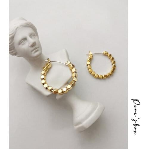 PerisBox 20mm Gold Color Cubes Beaded Earrings Brass Round Geometric Earrings for Women Circle Minimalist Hoop Earrings 2020