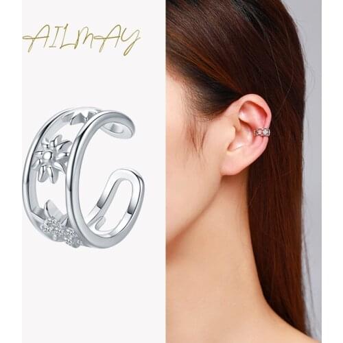 Ailmay Genuine 925 Sterling Silver Star Ear Cuff Earring Fashionc Non Pierced Earrings For Women Girls Party Accessories Jewelry
