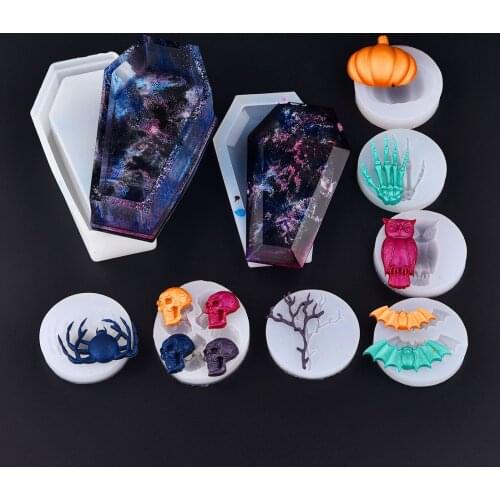 Halloween Coffin Pumpkin Skull Owl Bat Shape Silicone Mold Resin Mold Epoxy UV Resin Craft DIY Jewelry Making Tools