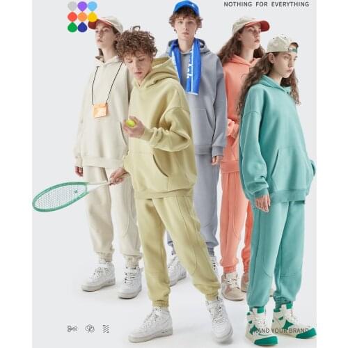 INFLATION Candy Color Couple Tracksuit Winter Thick Velvet Tracksuit For Women Men Solid Color Sweatpant Set Unisex Jogging Suit