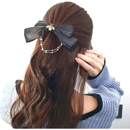 New Women Elegant Vintage Bow Pearl Chain Hairpins Sweet Hair Decorate Headband Hair Clips For Women Fashion Hair Accessories