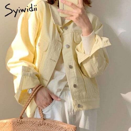 Syiwidii Yellow Jean Jacket for Women Oversized Korean Style Black Denim Coat 2021 Spring Fall New Long Plus Size Jeans Jackets