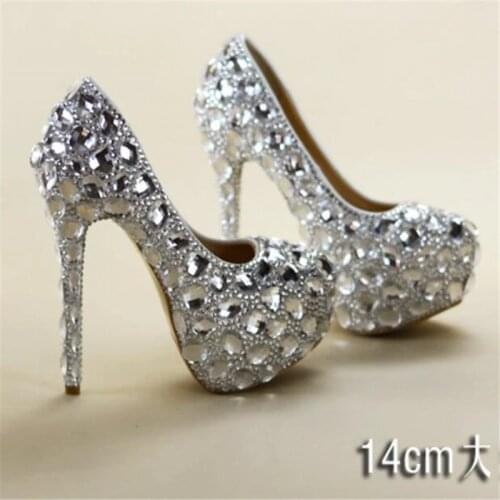 8-11-14CM crystal rhinestone women wedding shoes white bridal shoes big size 41 married high-heel shoes platform female diamond