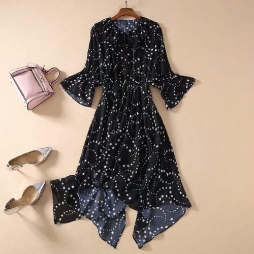 QUALITY Newest HIGH Fashion 2021 Runway Dress Womens 3/4 Sleeve Asymmetrical Dress