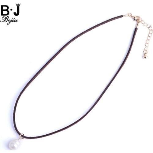 BOJIU Classic Suede Leather Choker Women Necklace with Freshwater Pearl Pendant Fashion Jewelry Necklace For Women NKS025