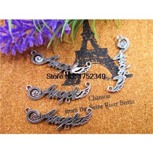 15pcs--Angel charms,Antique Tibetan Silver letters Angels Signs Charm Pendants,angel wings,wing charms,angel connector 43x13mm