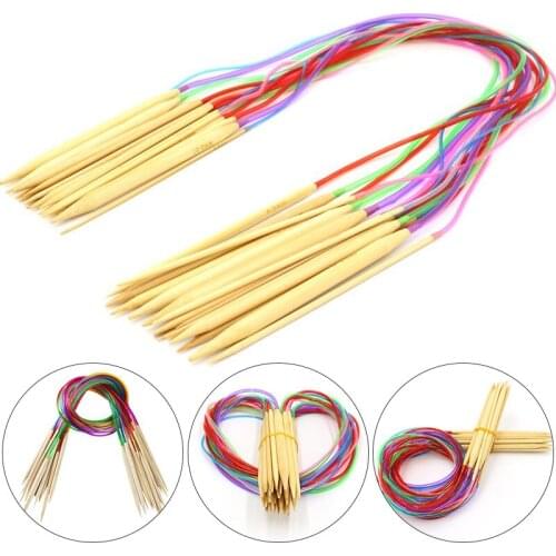 18pcs 40/60/80/100/120cm Bamboo Circular Ring Sewing Needles 2-10mm Size Crochet Hook Thick Sweater Knitting Needles Carpet Tool